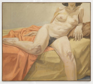 1967, Nude on Orange and Tan Drapes, oil, 44x50, PPS718