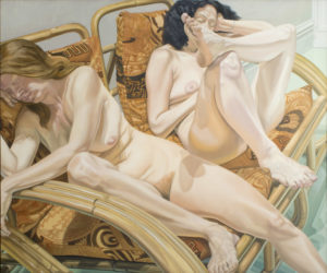 Two Models in Bamboo Chairs, Oil on Canvas, 60 x 72