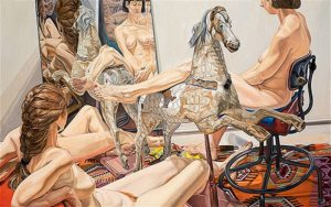 1989, Nudes with Hobby Horse and Mirror, Oil, 60x96