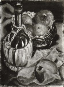 1940 Still Life with Fruit and Chianti Bottle Oil on board 16 x 12