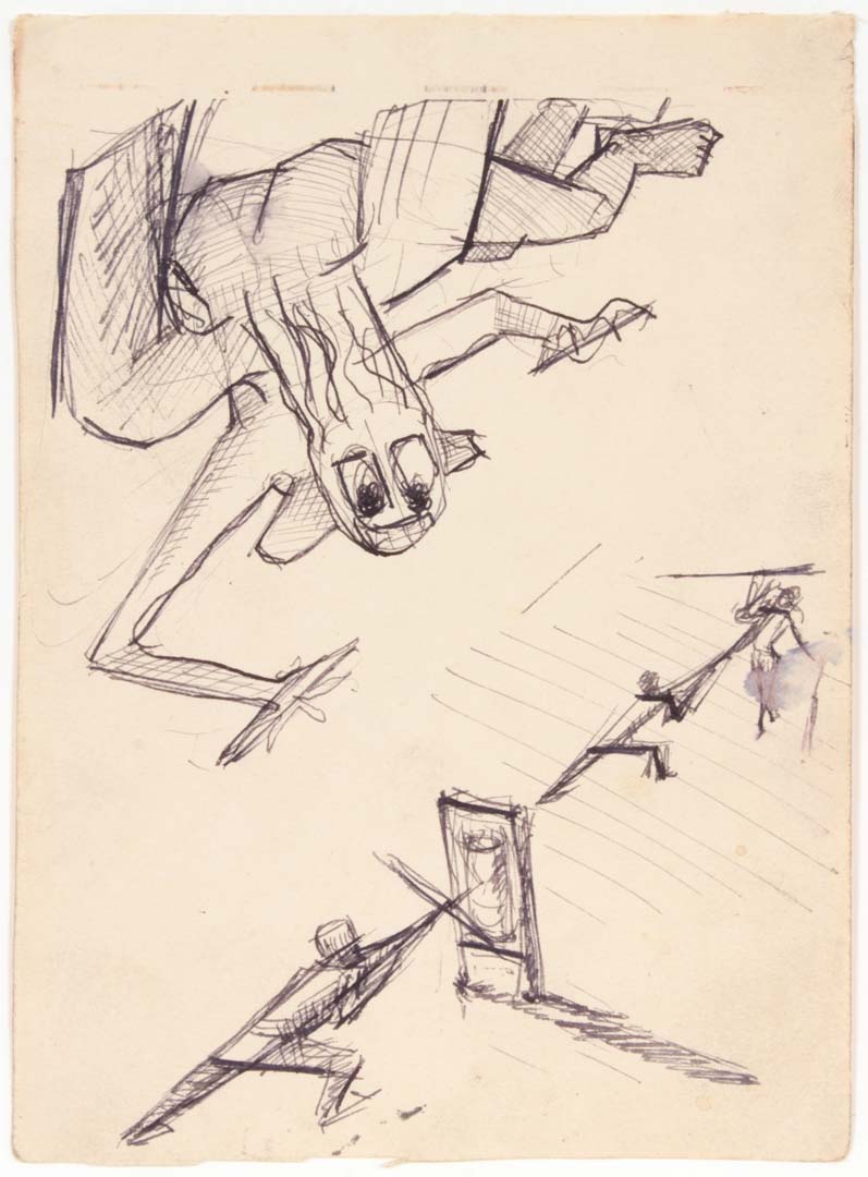 1949 Angel of Death over Training Soldiers Pen and Ink on Paper 6.625 x 4.8125