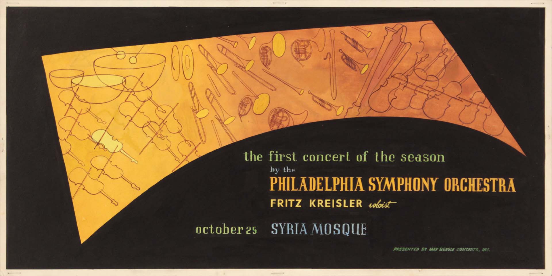 1949 Philadelphia Symphony Orchestra Poster Paint on Board 10 x 20.125