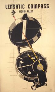 1943 Lensatic Compass Chart Silkscreen on Paper 60 x 35.875