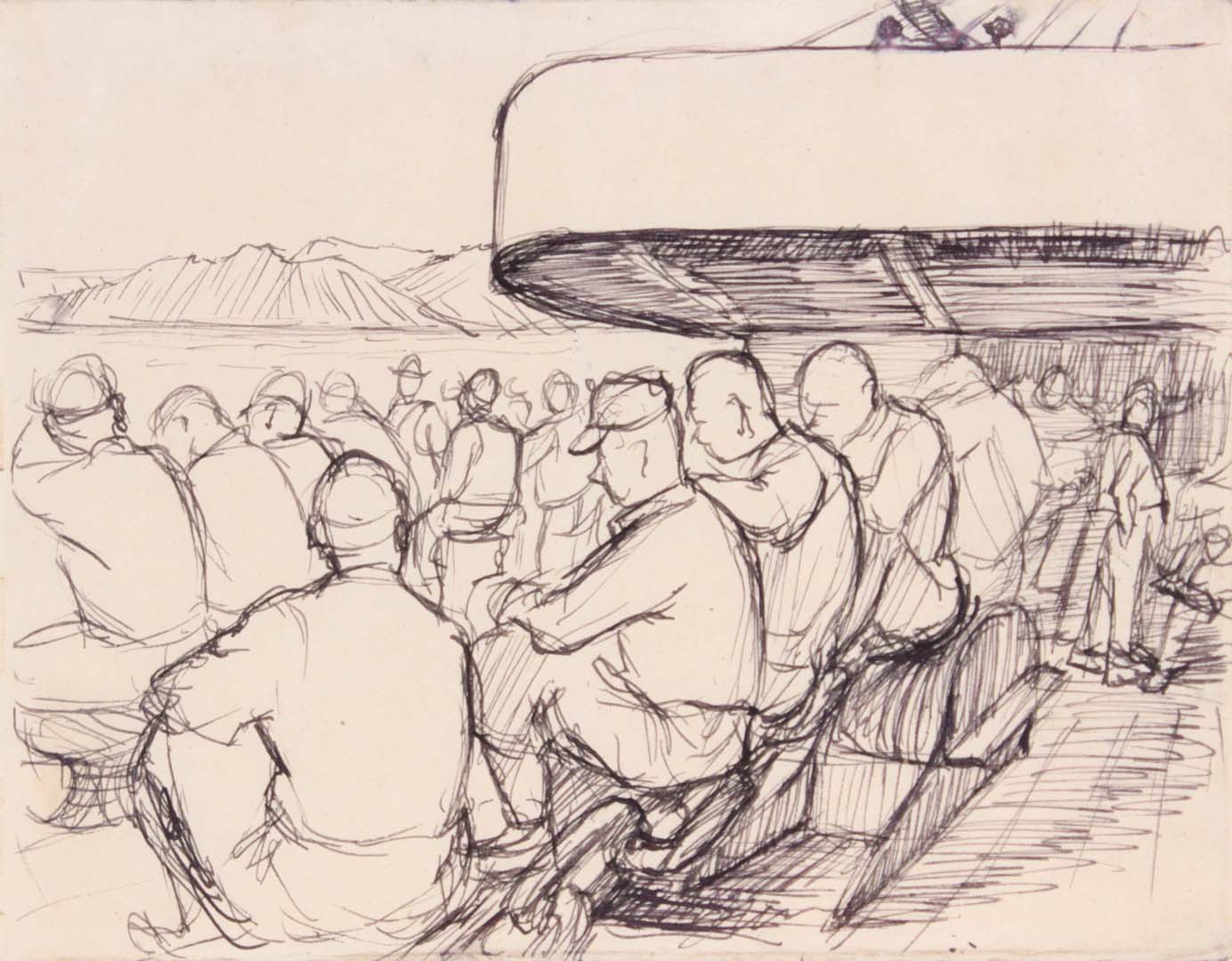 1944 Convoy to Italy II Pen and Ink on Paper 4.8125 x 6.125