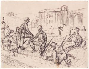 1944 Resting Near Rome (Cemetery) Pen and Ink on Paper 4.8125 x 6.3125