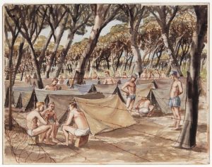 1945 (German Prisoners of War) Watercolor 13.875 x 17.875