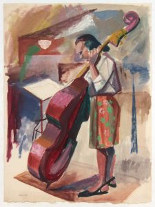 1948 Upright Bass Player Oil on Paper 25.25 x 19.125