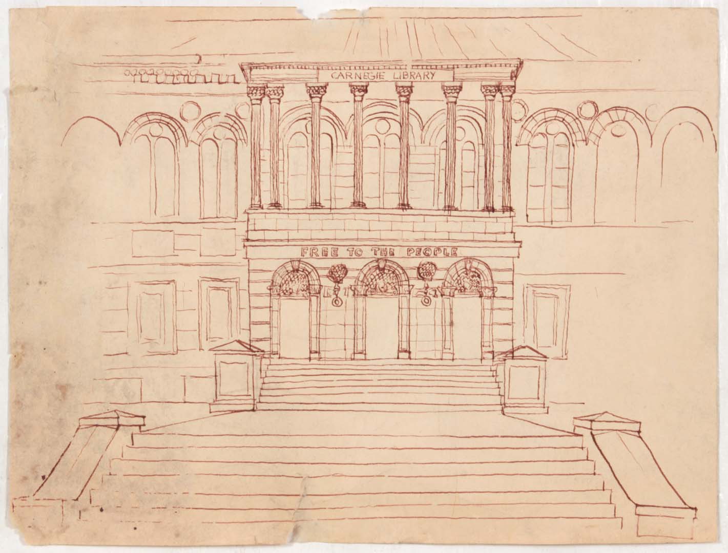 1949 Carnegie Library Pen and Ink on Paper 9.0625 x 12