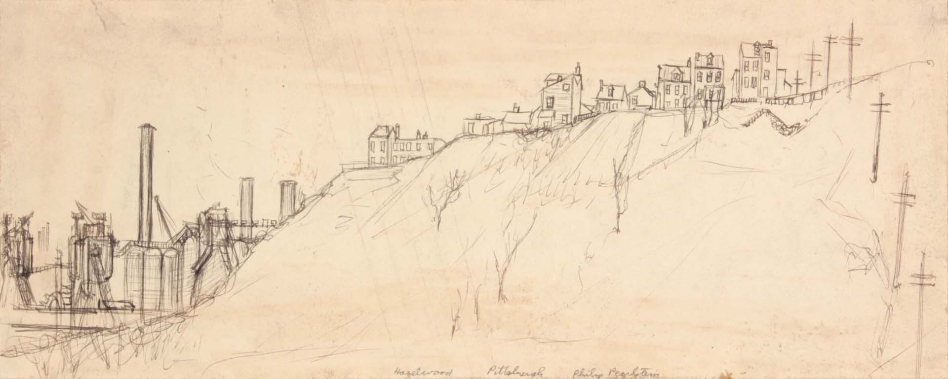 1949 Hazelwood Pittsburgh Graphite and Pen and Ink on Paper 5.4375 x 13.625