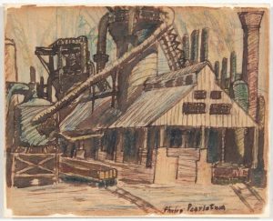 1949 Image 38 (Pittsburg Factory) Wash and Crayon on Paper 4 x 5