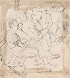 1949 NT (People on a Park Bench) Pen and Ink on Paper 8.25 x 7.50