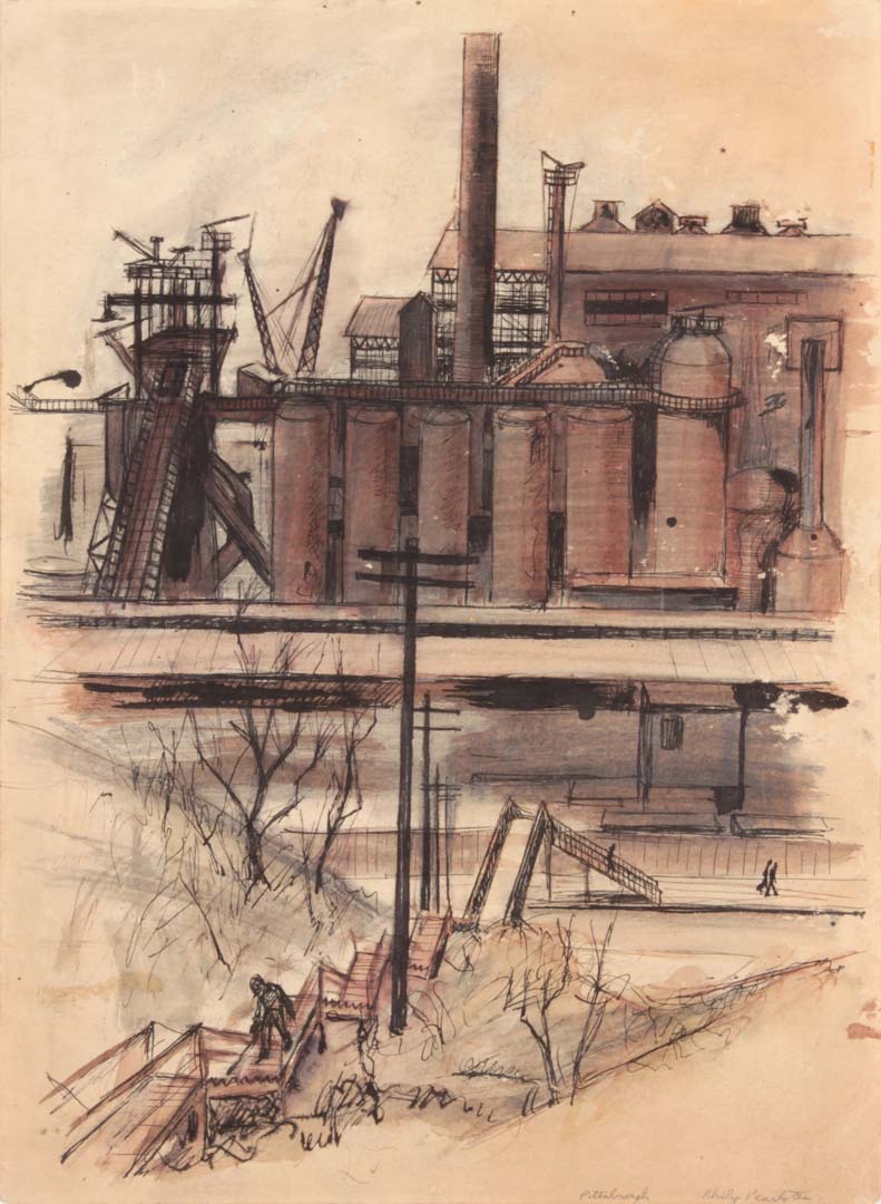 1949 Pittsburgh (Factory and Steps Up Hill) Graphite and Wash on Paper 13.625 x 9.875