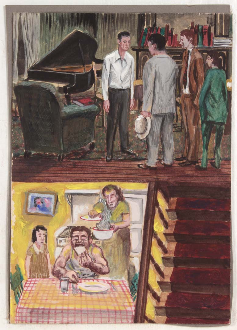 1948-49c, Illustration, Piano Player and Neighbour Supper, Casein on Paperboard,11.75x8.50