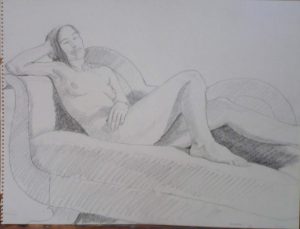 1960 Reclined Model on Sofa Pencil on Paper 18 x 24
