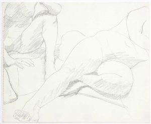 1969 Two Female Models in Studio Pencil on Paper 14 x 17