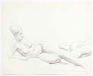1969 Two Female Nudes Reclining Pencil on Paper 13.75 x 17