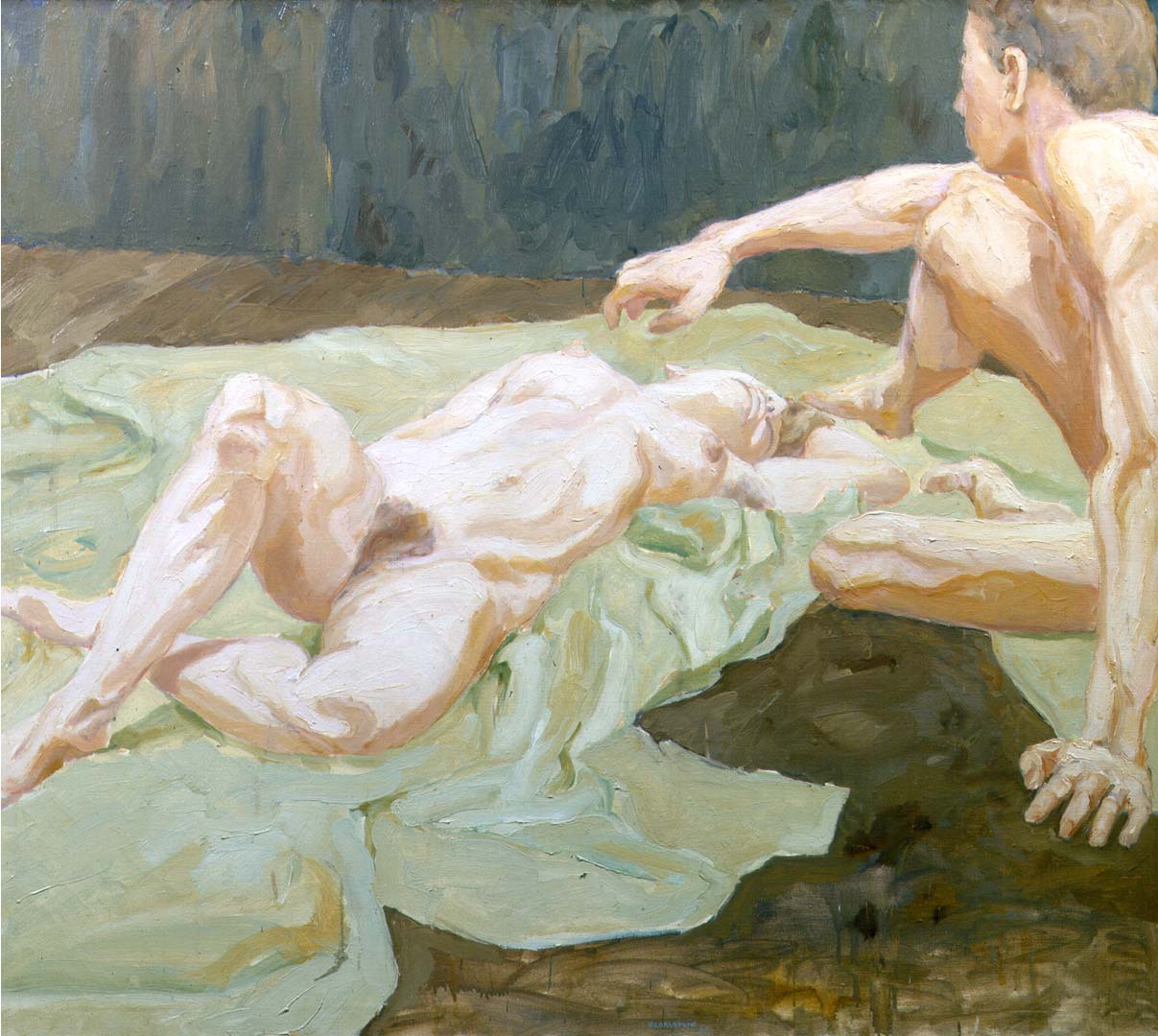 1962 Two Models on Studio Floor Oil on Canvas 44 x 50
