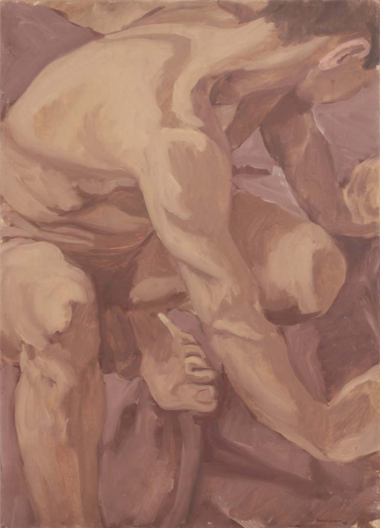 1963 Crouching Male Nude Oil on Canvas 22 x 16