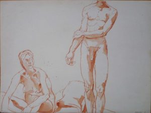 1963 Seated Female Nude and Standing Male Nude Pencil 14.875 x 20