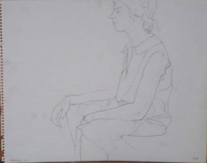 1963 Seated Model Wearing a Dress Pencil 11 x 14