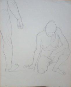 1963 Standing Male and Kneeling Female Pencil 16.625 x 13.625