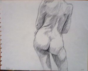 1964 Back of Standing Female Pencil 10.75 x 13.75