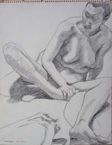 1964 Female Nude with Left Leg Outstretched Pencil 14 x 11