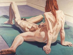 1966 Male & Female Models Reclining Oil on Canvas 54 x 72