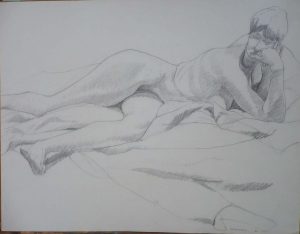 1966 Reclining Twisted Female Nude Pencil 20 x 26