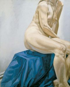 1966 Seated Nude on Blue Drape Oil on Canvas