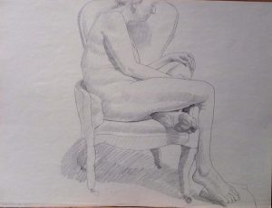 1967 Female Model Seated in Arm Char Pencil 17.875 x 23.625