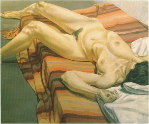 1967 Nude on Striped Drape Oil on Canvas 60 x 72