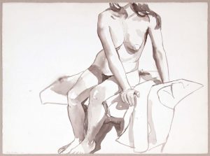 1967 Seated Nude with Arms to the Side Wash 22.125 x 29.875