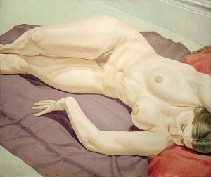 1968 Female Nude Lying on Purple Drape Oil on Canvas 40 x 48