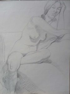 1968 Female Nude Seated on Sofa Pencil 24 x 18