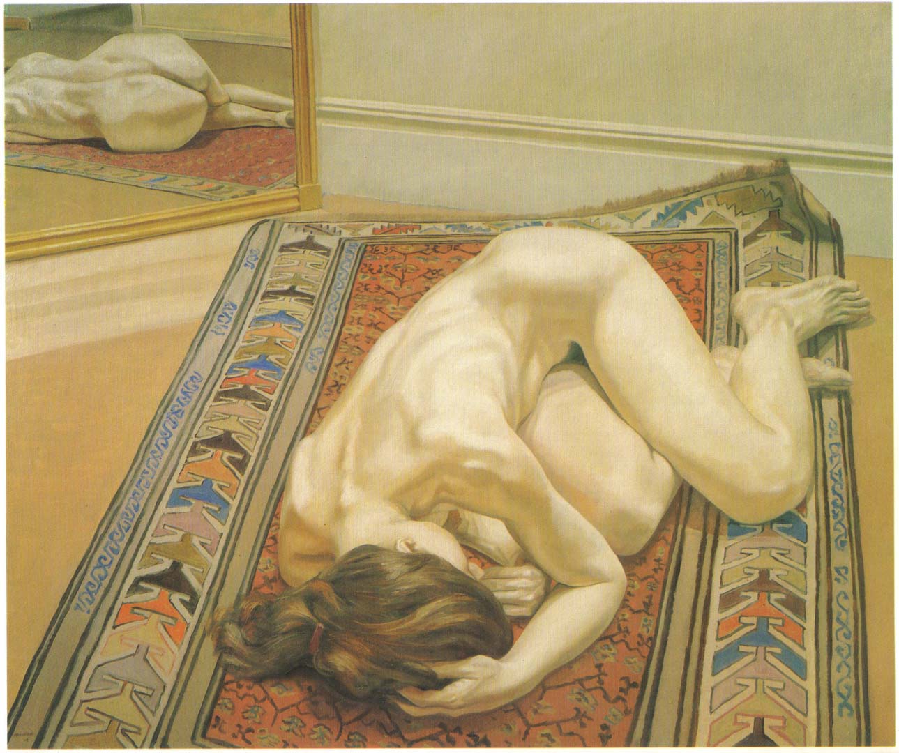 1968 Reclining Nude on Oriental Rug with Mirror Oil on Canvas 60 x 72