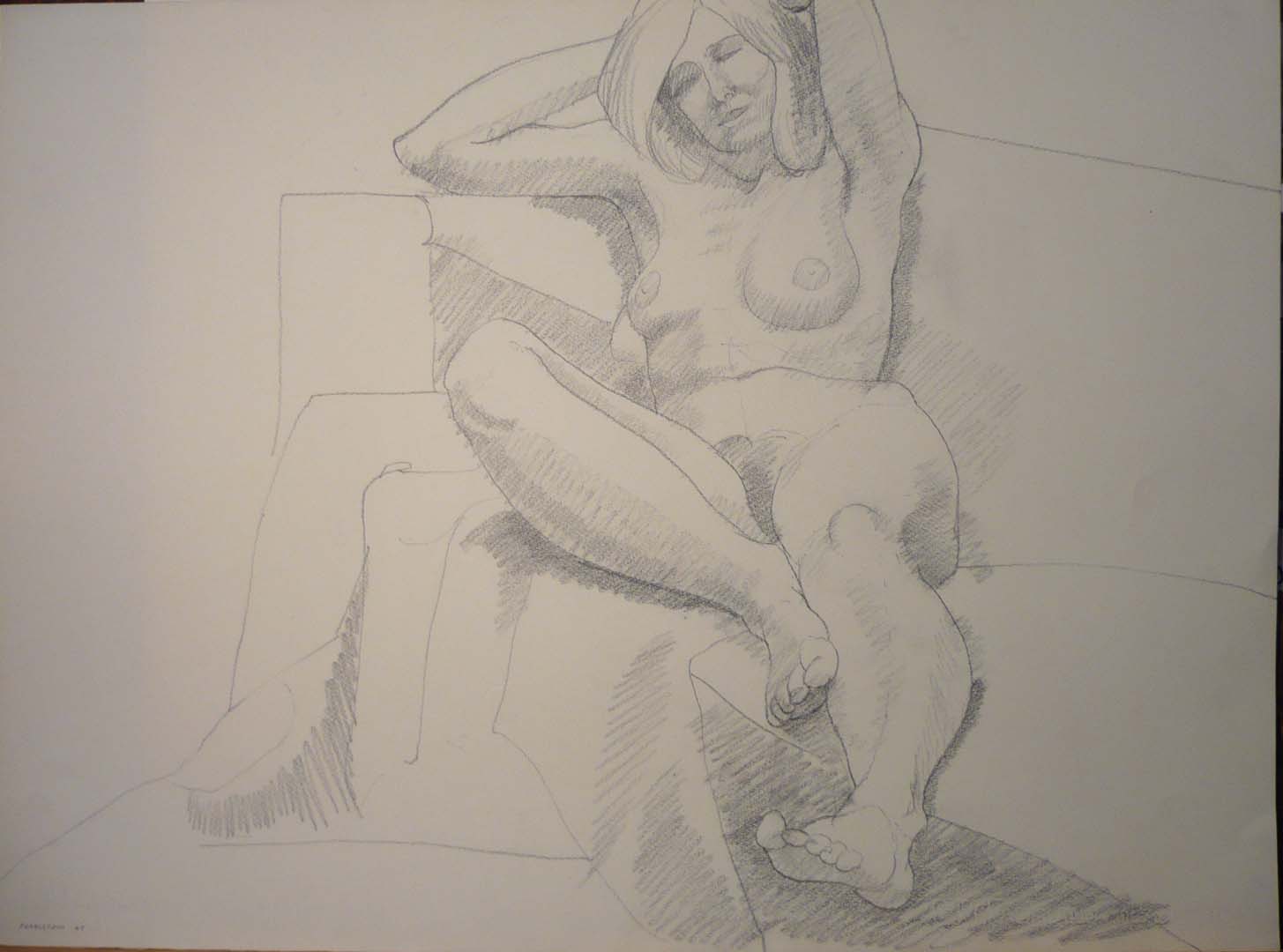 1969 Leaning Female Model with Arms Overhead Pencil 22.125 x 30