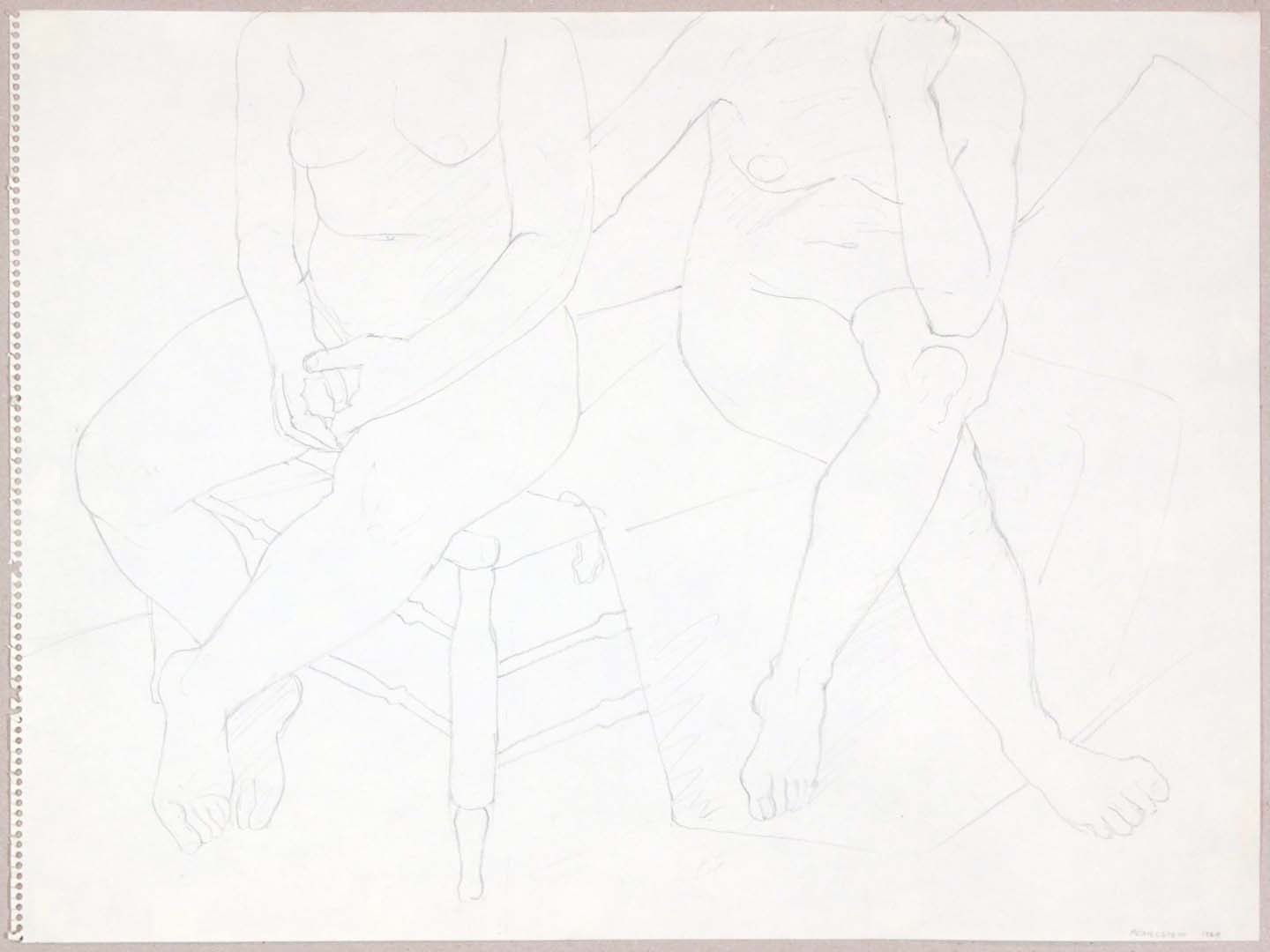 1969 Seated Models on Bed Graphite 18 x 24