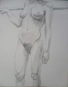 1969 Standing Female Holding Bar Pencil 23.875 x 18.875
