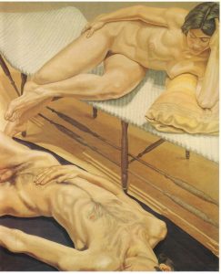 1970 Male and Female Nudes Reclining Oil on Canvas 71 x 59