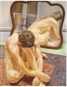1971 Crouching Female Nude with Mirror Oil on Canvas 60 x 48