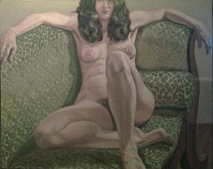 1971 Female Model on Green Sofa Oil on Canvas 48 x 60