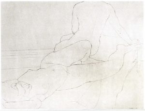 1971 Two Nudes on Old Indian Rug Pencil on Paper 30 x 36