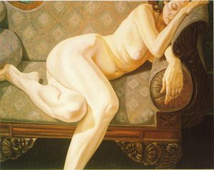 1973 Female Model Reclining on Empire Sofa Oil on Canvas 48 x 60