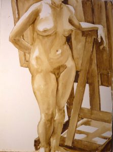 1973 Standing Nude with Easel Sepia 30.375 x 22.5