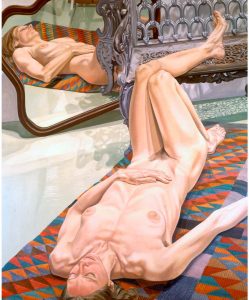 1974 Female Model on Rug with Bench and Mirror Oil on Canvas 72 x 60