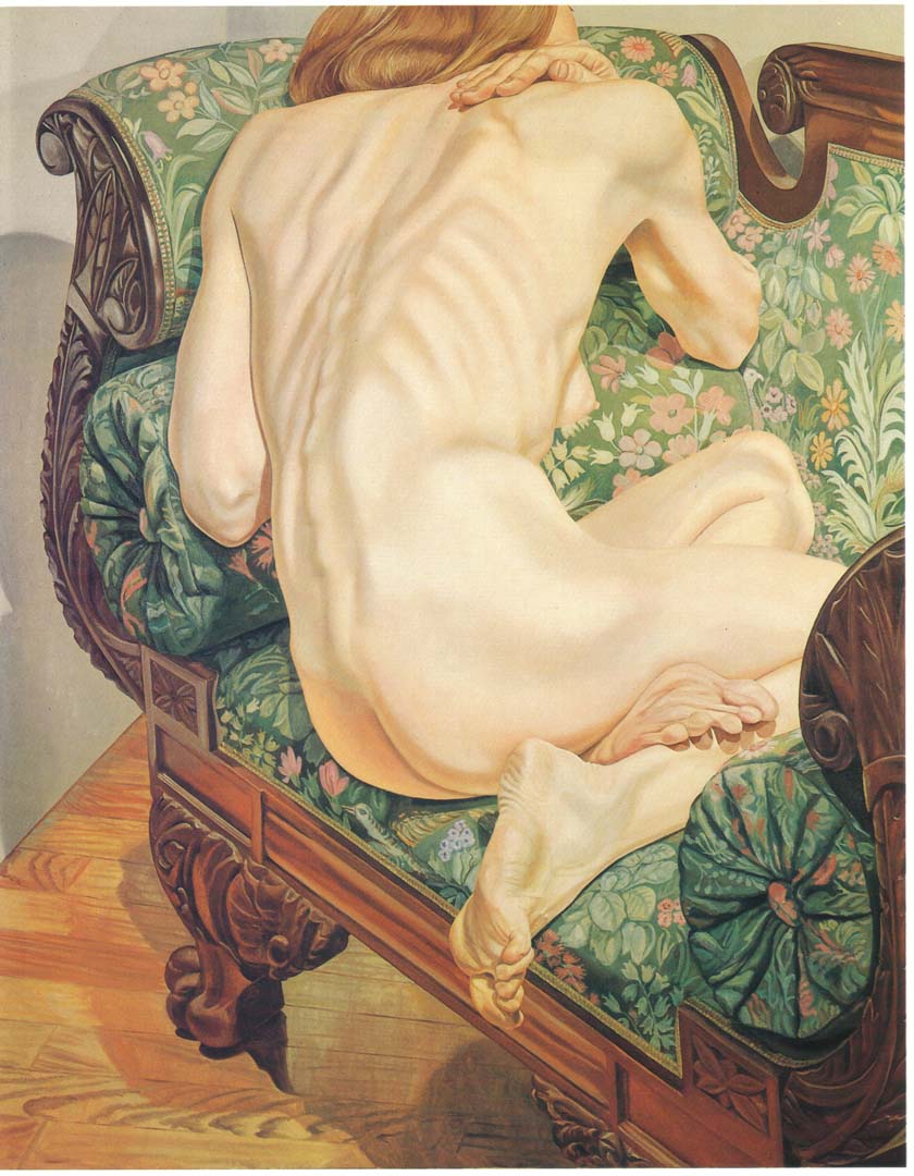1975 Female Model on Brocade Sofa Oil on Canvas 60 x 48