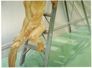 1976 Female Model on Ladder Oil on Canvas 72 x 96