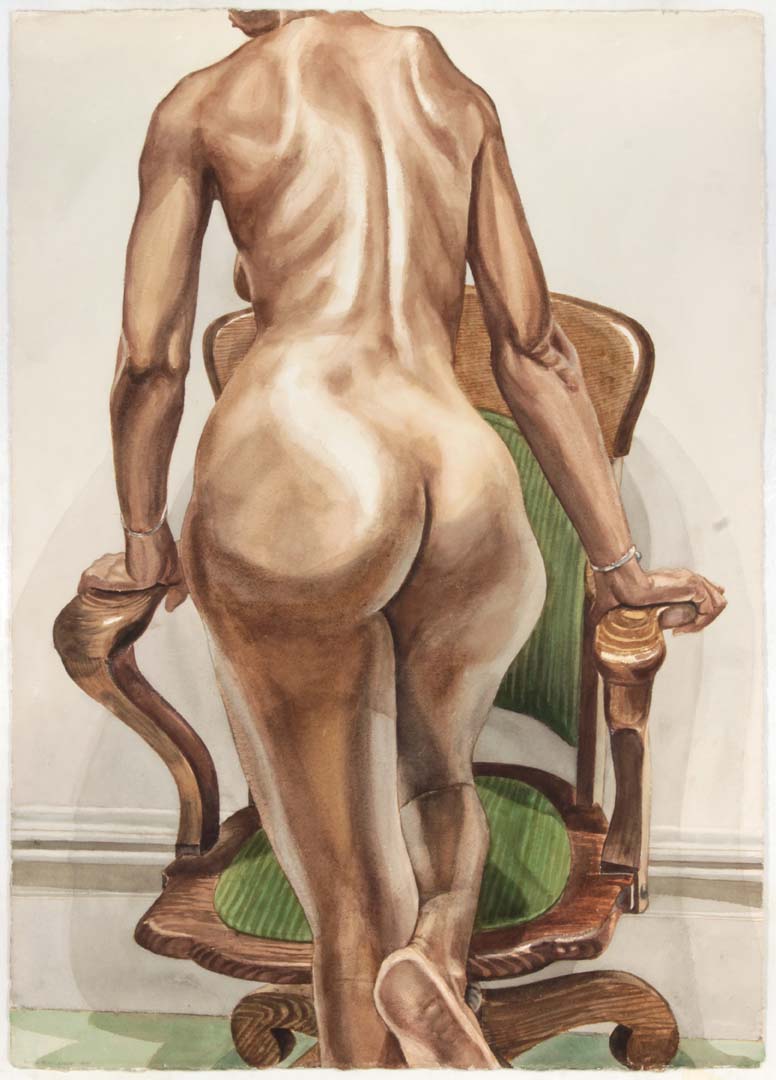 1977 Back of Female Model with Swivel Chair Watercolor on Paper 41 x 29