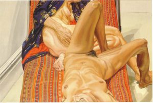 1980 Two Female Models on Peruvian Drape Oil on Canvas 48 x 72